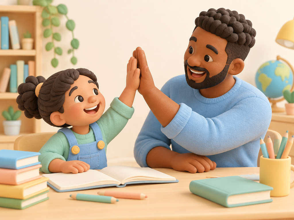 A parent celebrating a child’s learning progress
